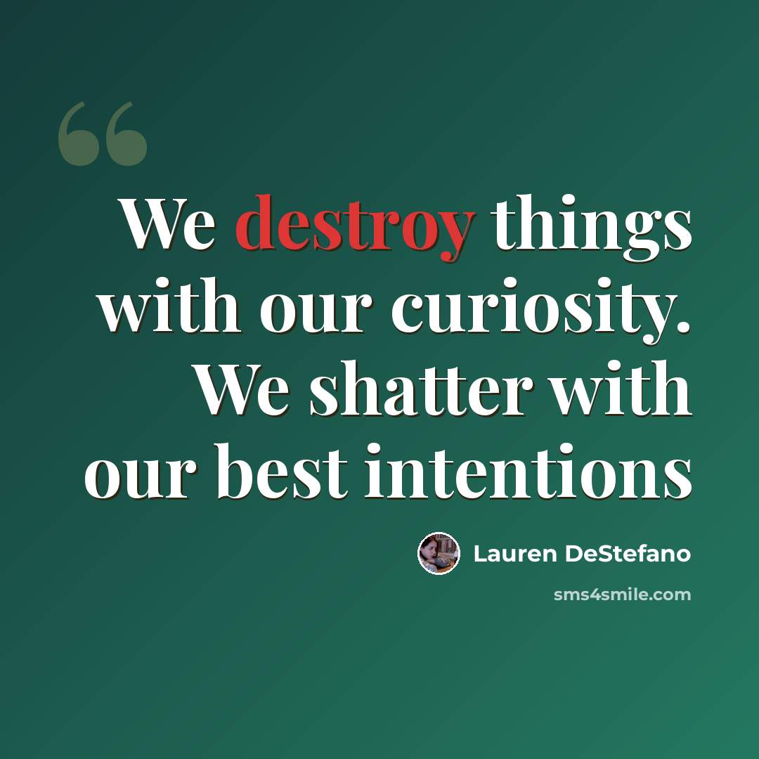 “We destroy things with our curiosity. We shatter with our best intentions” quote by Lauren DeStefano