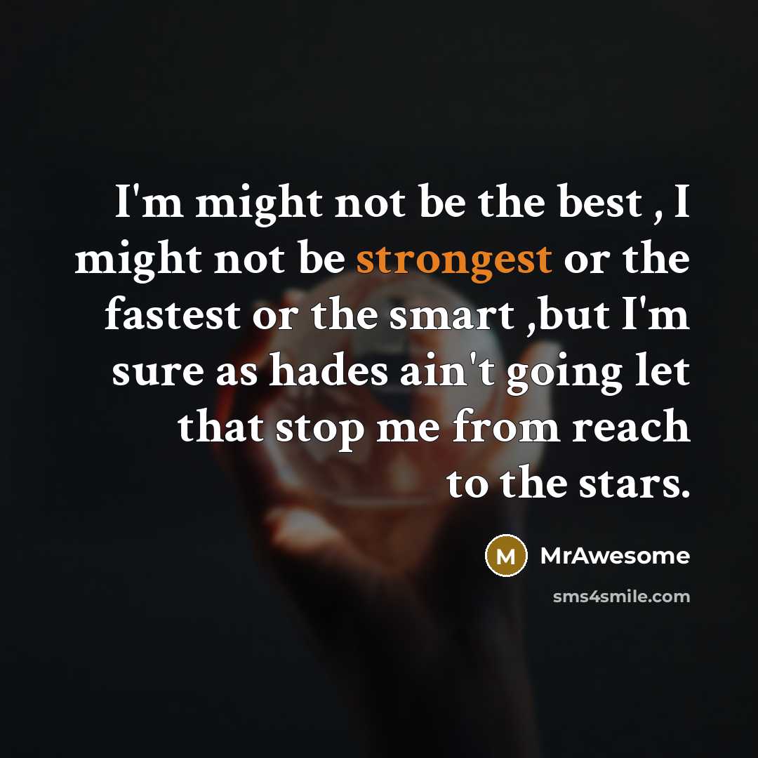 “I'm might not be the best , I might not be strongest or the fastest or the smart ,but I'm sure as hades ain't going let that stop me from reach to the stars.” quote by MrAwesome