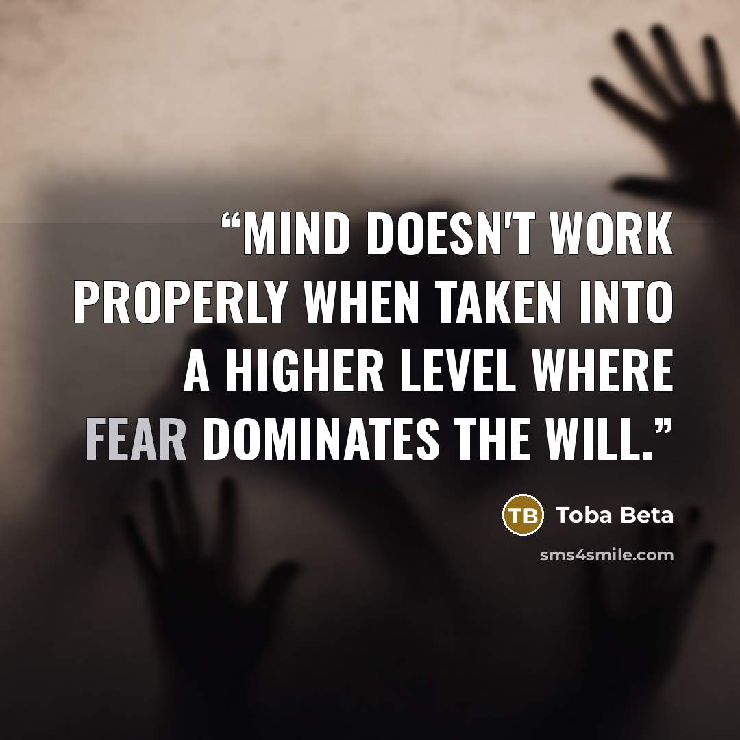 “Mind doesn't work properly when taken into a higher level where fear dominates the will.” quote by Toba Beta