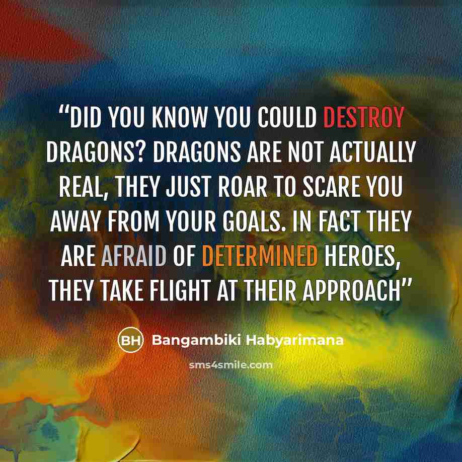 “Did you know you could destroy dragons? Dragons are not actually real, they just roar to scare you away from your goals. In fact they are afraid of determined heroes, they take flight at their approach” quote by Bangambiki Habyarimana