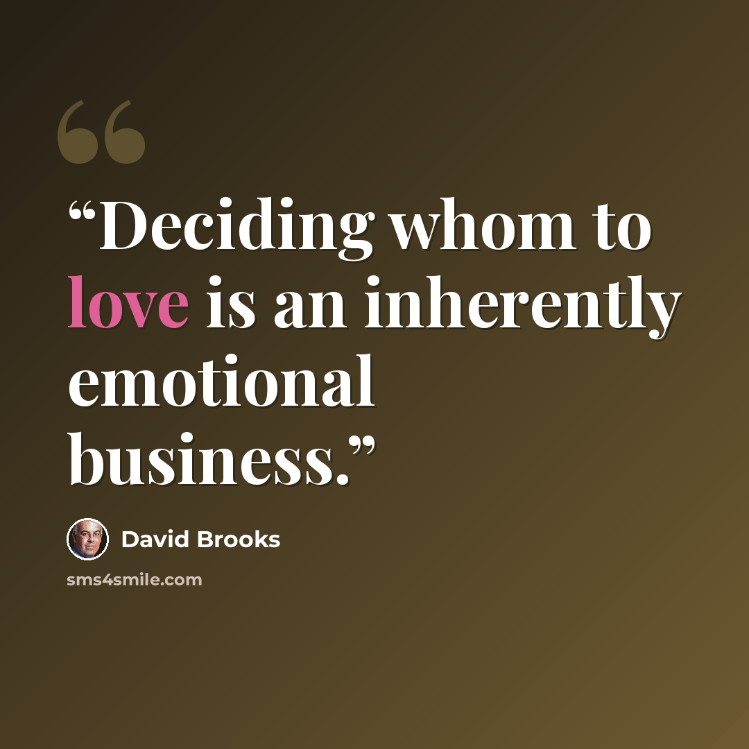 “Deciding whom to love is an inherently emotional business.” quote by David Brooks