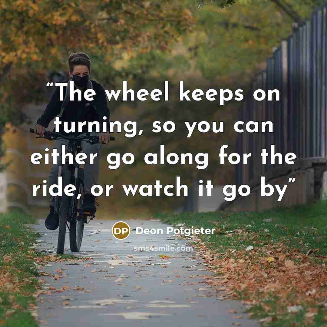 “The wheel keeps on turning, so you can either go along for the ride, or watch it go by” quote by Deon Potgieter
