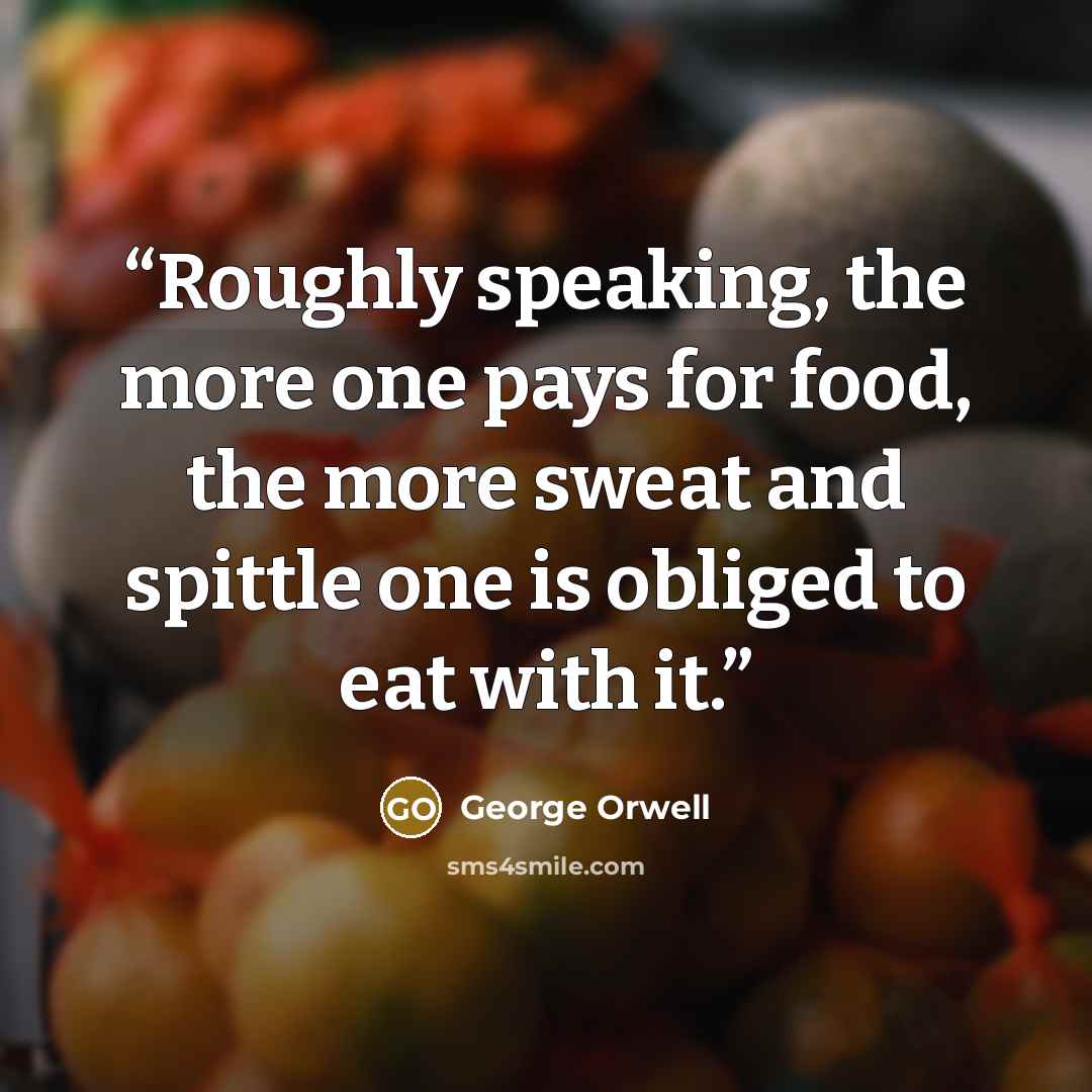 “Roughly speaking, the more one pays for food, the more sweat and spittle one is obliged to eat with it.” quote by George Orwell