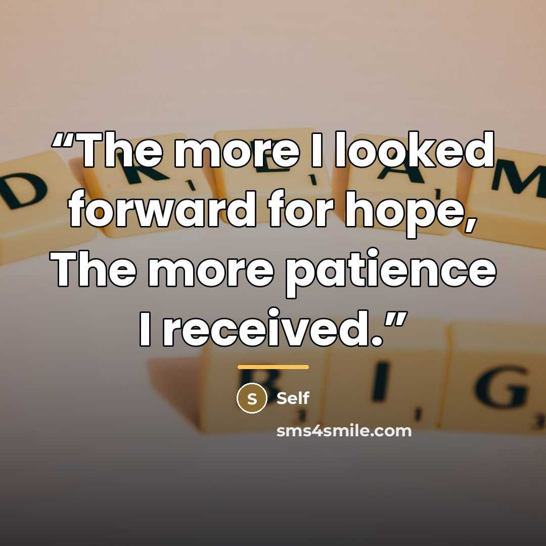 “The more I looked forward for hope, The more patience I received.” quote by self