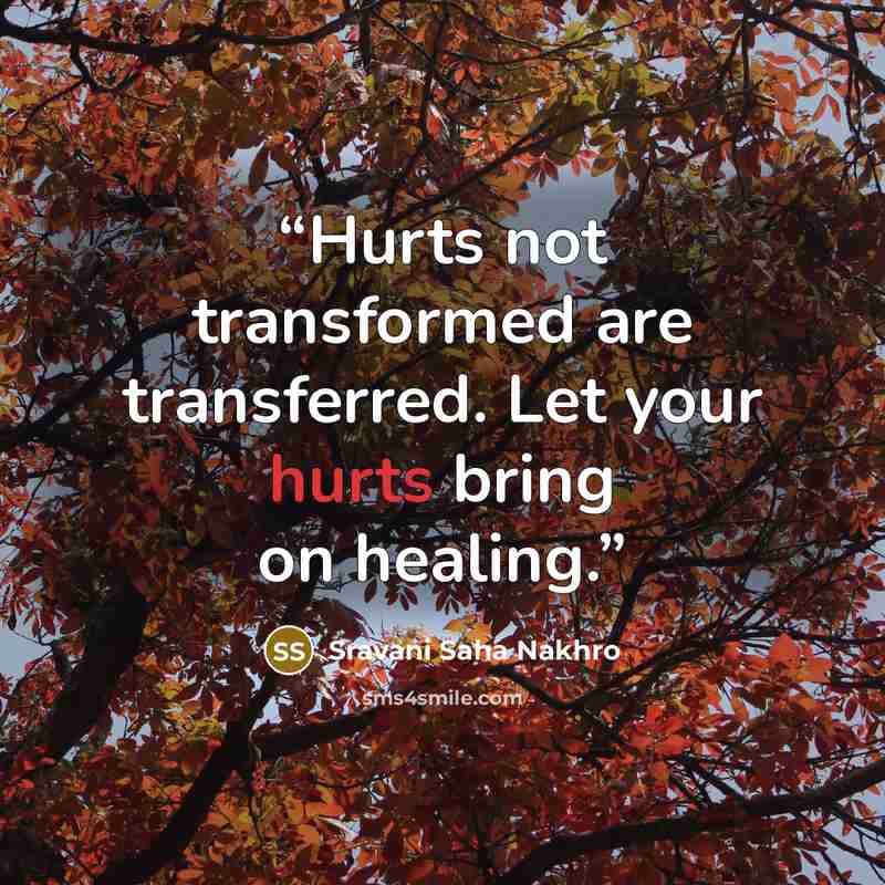 “Hurts not transformed are transferred. Let your hurts bring on healing.” quote by Sravani Saha Nakhro