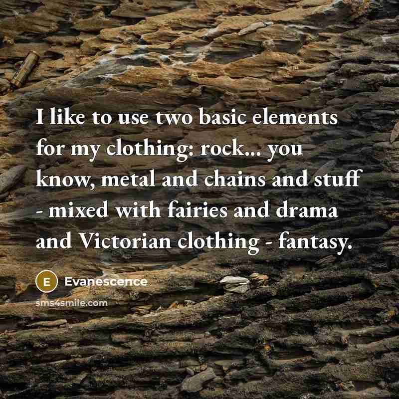 “I like to use two basic elements for my clothing: rock... you know, metal and chains and stuff - mixed with fairies and drama and Victorian clothing - fantasy.” quote by Evanescence