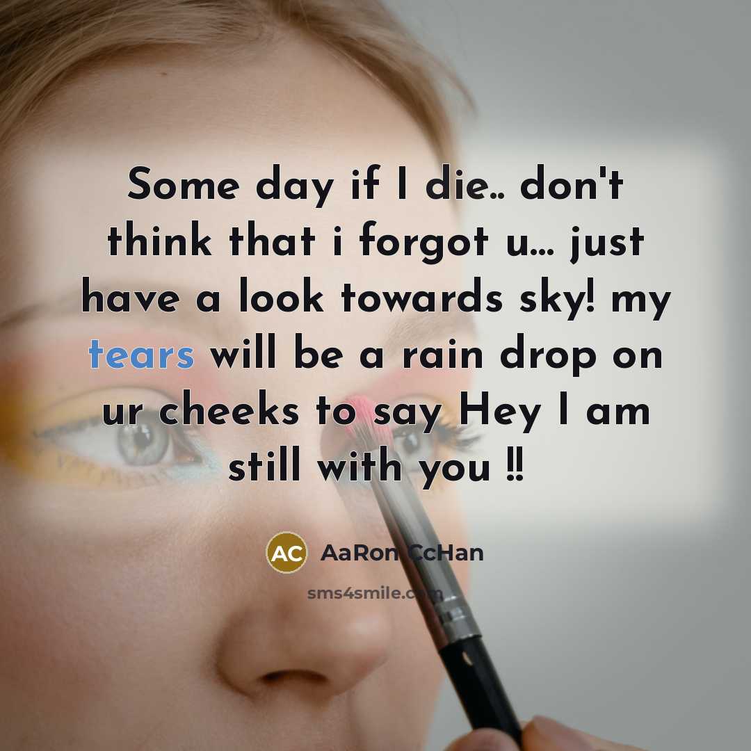 “Some day if I die.. don't think that i forgot u… just have a look towards sky! my tears will be a rain drop on ur cheeks to say Hey I am still with you !!” quote by AaRon CcHan