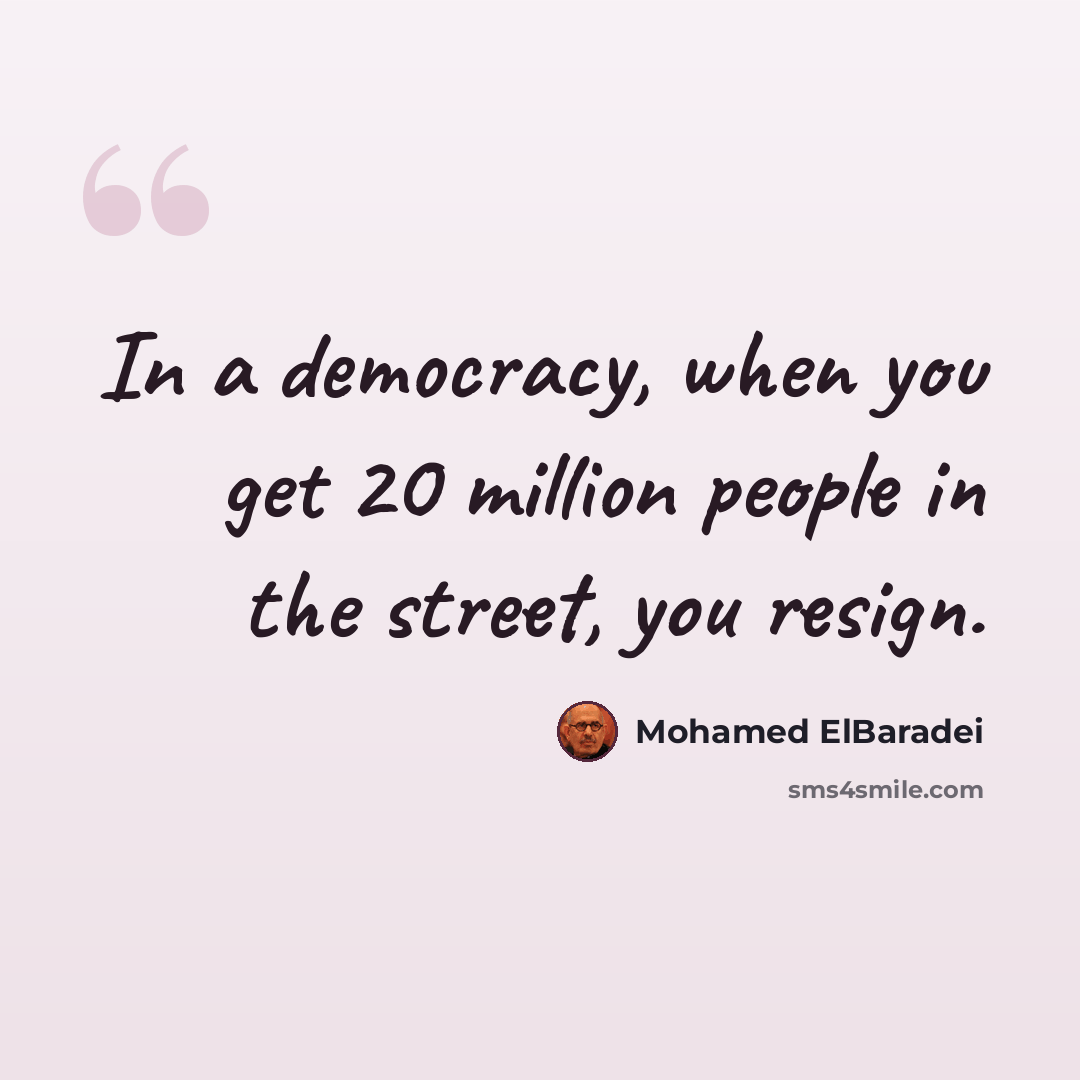 “In a democracy, when you get 20 million people in the street, you resign.” quote by Mohamed ElBaradei