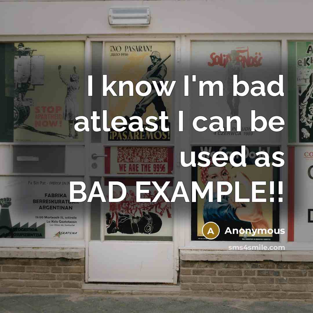 “I know I'm bad atleast I can be used as BAD EXAMPLE!!” quote by Anonymous