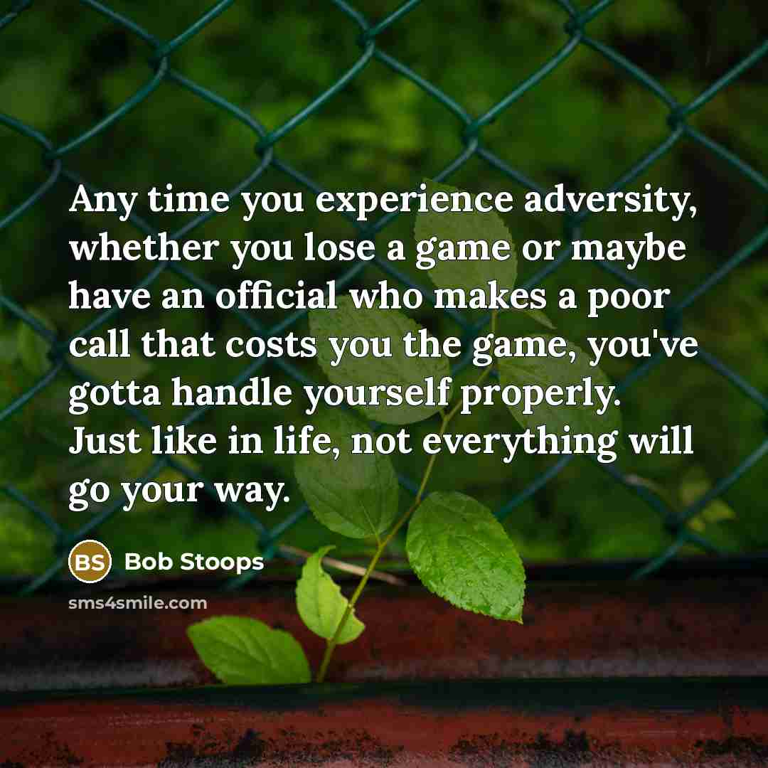 “Any time you experience adversity, whether you lose a game or maybe have an official who makes a poor call that costs you the game, you've gotta handle yourself properly. Just like in life, not everything will go your way.” quote by Bob Stoops