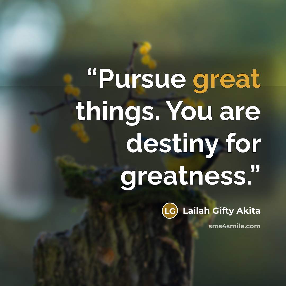 “Pursue great things. You are destiny for greatness.” quote by Lailah Gifty Akita