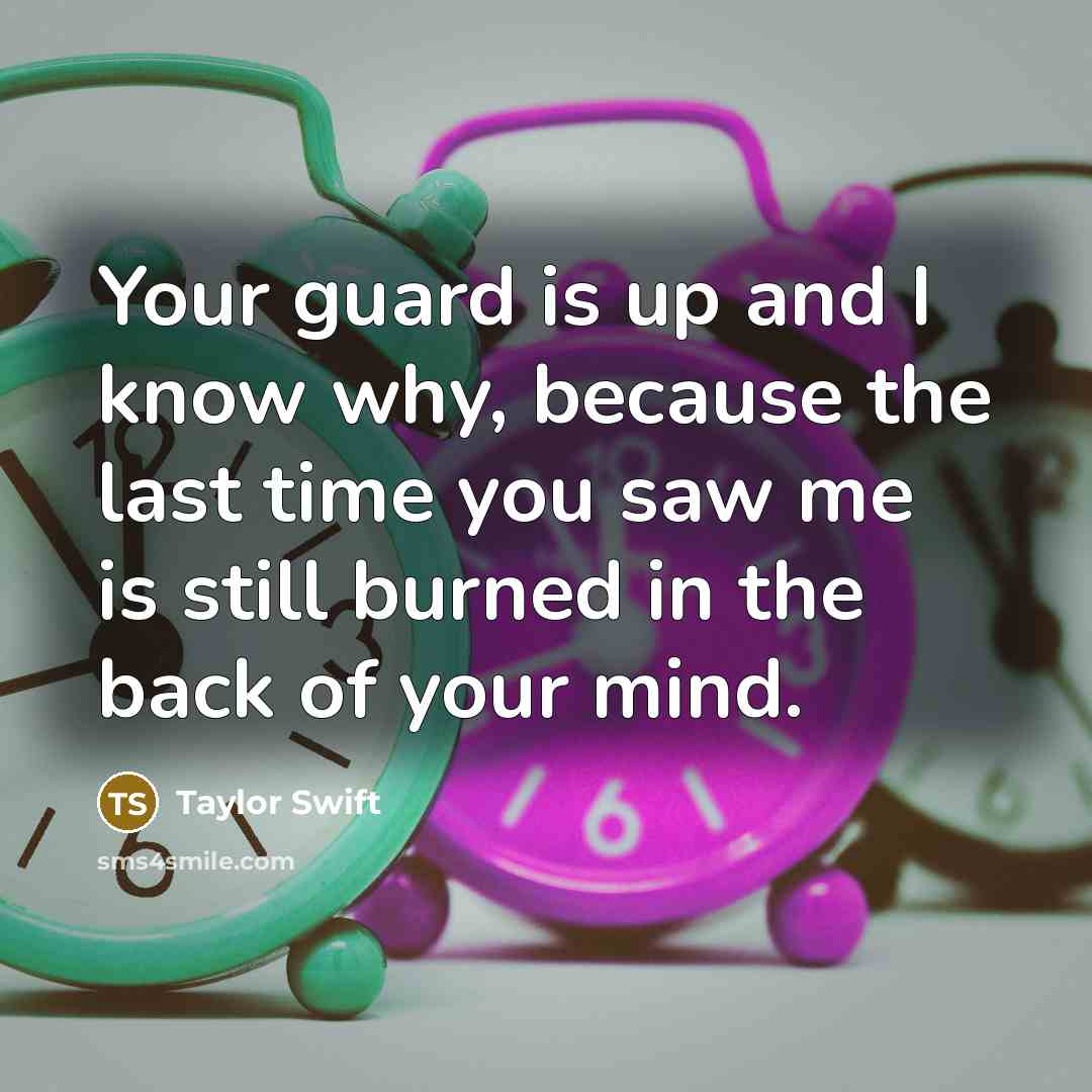 “Your guard is up and I know why, because the last time you saw me is still burned in the back of your mind.” quote by Taylor Swift