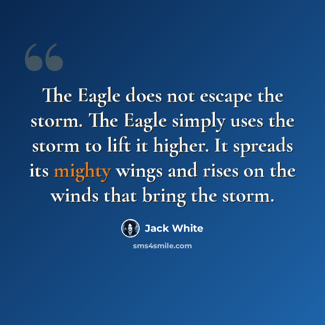 “The Eagle does not escape the storm. The Eagle simply uses the storm to lift it higher. It spreads its mighty wings and rises on the winds that bring the storm.” quote by Jack White