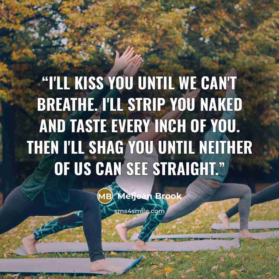 “I'll kiss you until we can't breathe. I'll strip you naked and taste every inch of you. Then I'll shag you until neither of us can see straight.” quote by Meljean Brook