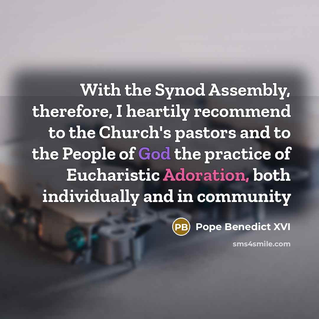 “With the Synod Assembly, therefore, I heartily recommend to the Church's pastors and to the People of God the practice of Eucharistic Adoration, both individually and in community” quote by Pope Benedict XVI