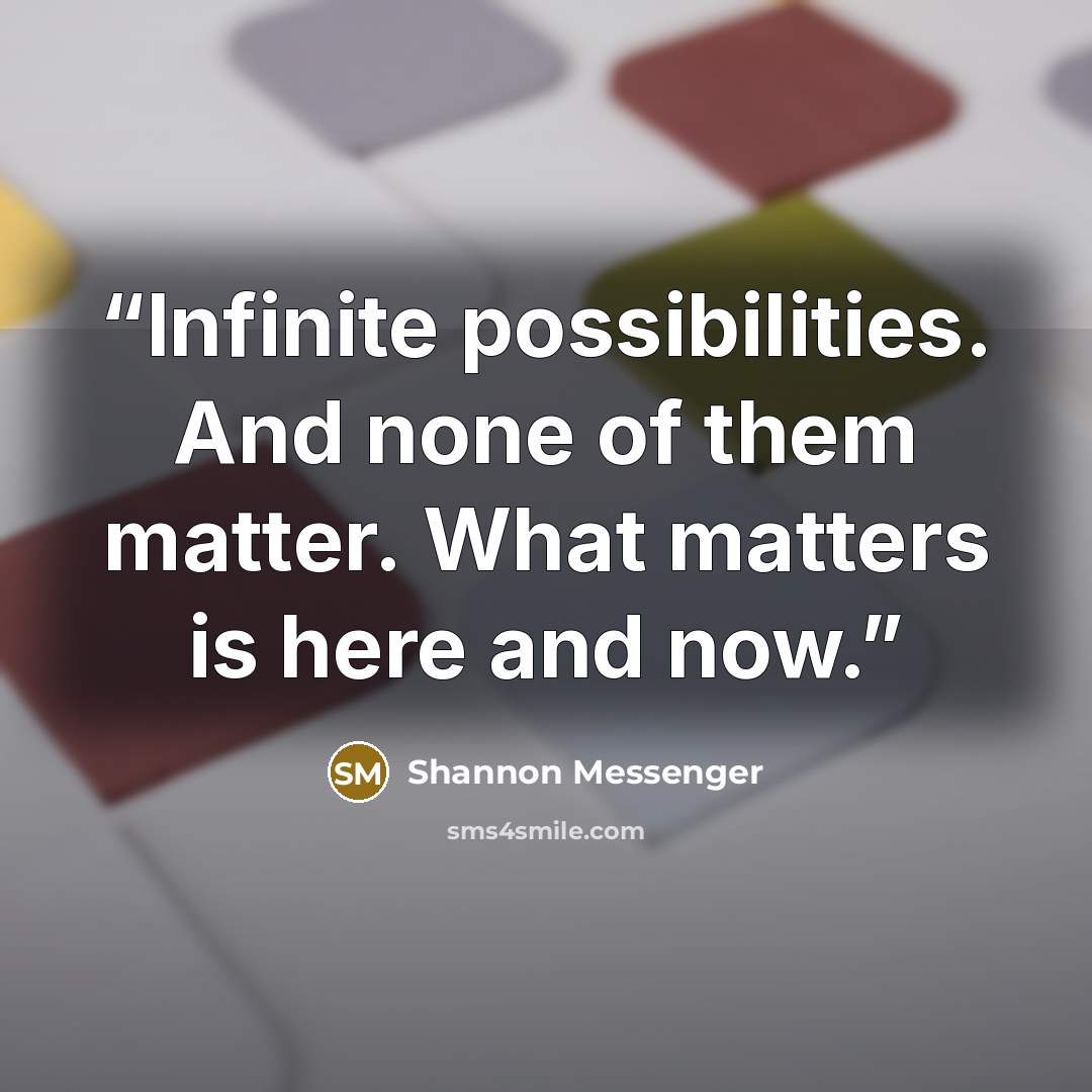 “Infinite possibilities. And none of them matter. What matters is here and now.” quote by Shannon Messenger