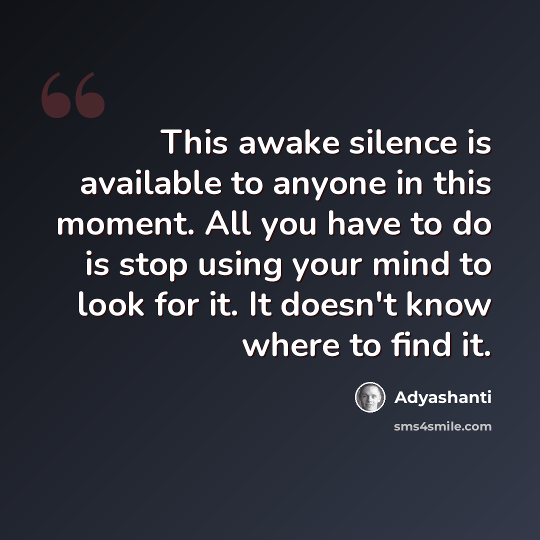 “This awake silence is available to anyone in this moment. All you have to do is stop using your mind to look for it. It doesn't know where to find it.” quote by Adyashanti