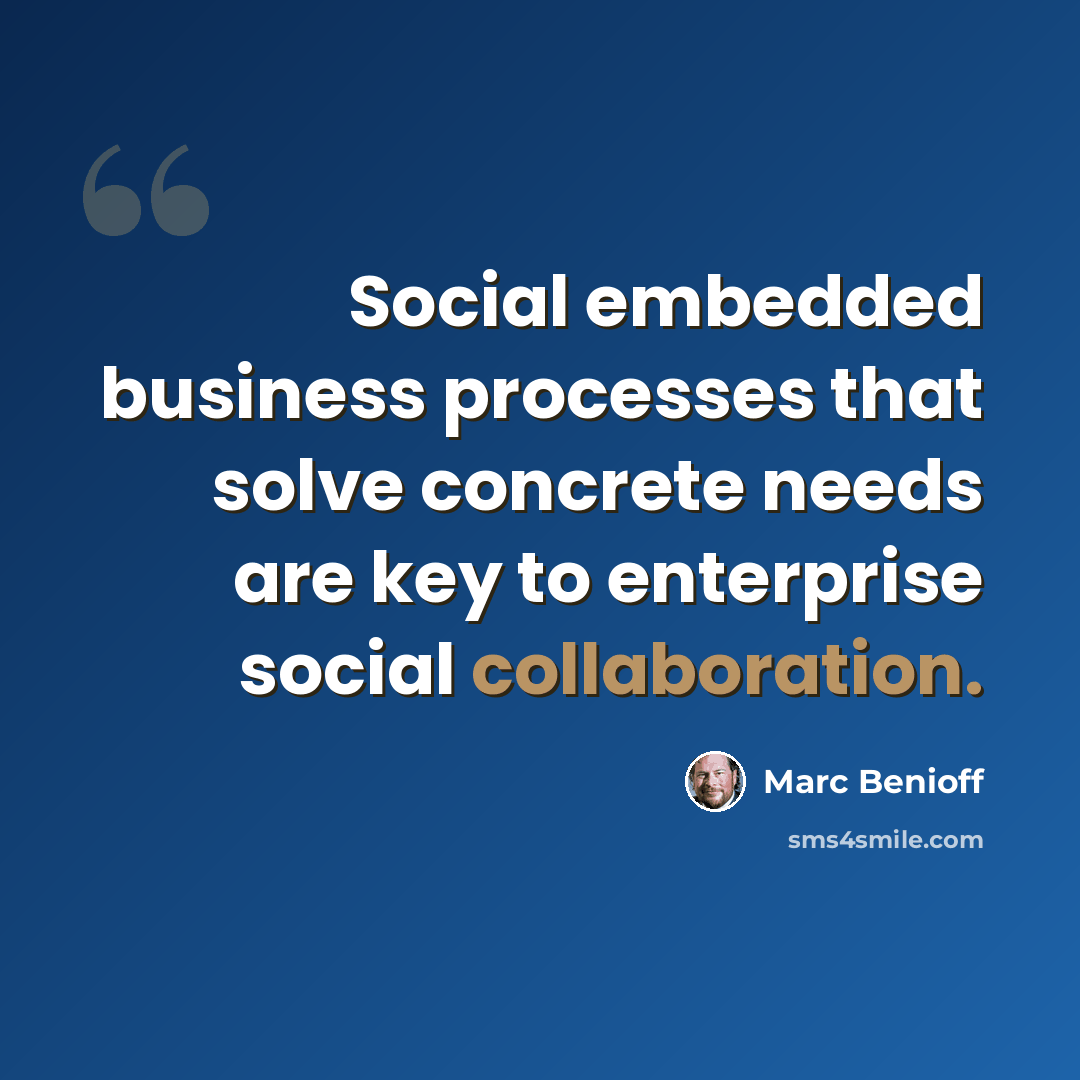 “Social embedded business processes that solve concrete needs are key to enterprise social collaboration.” quote by Marc Benioff