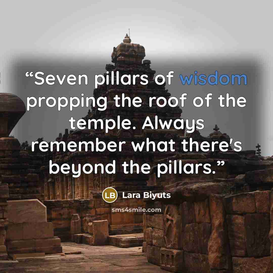 “Seven pillars of wisdom propping the roof of the temple. Always remember what there's beyond the pillars.” quote by Lara Biyuts