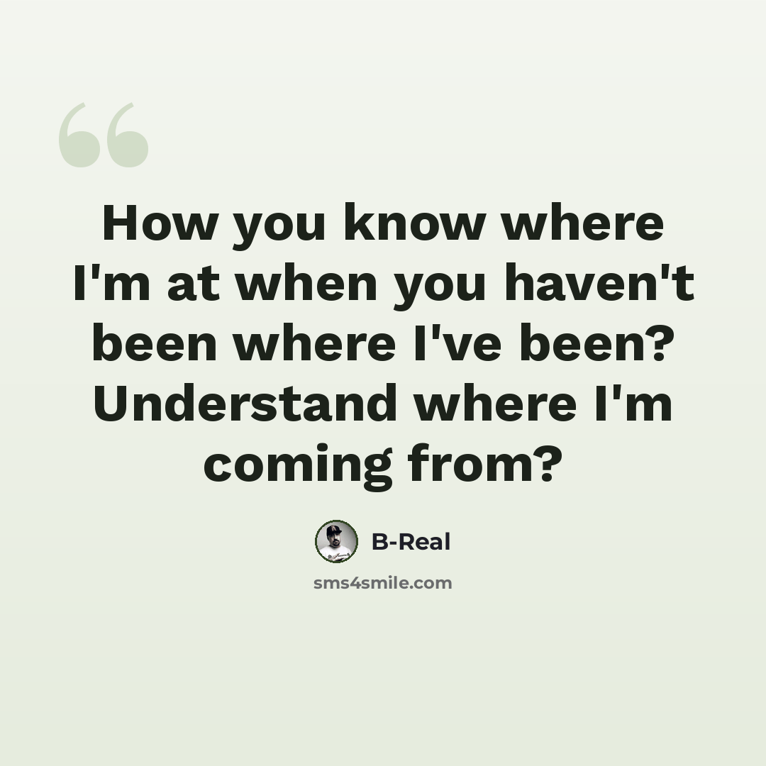 “How you know where I'm at when you haven't been where I've been? Understand where I'm coming from?” quote by B-Real