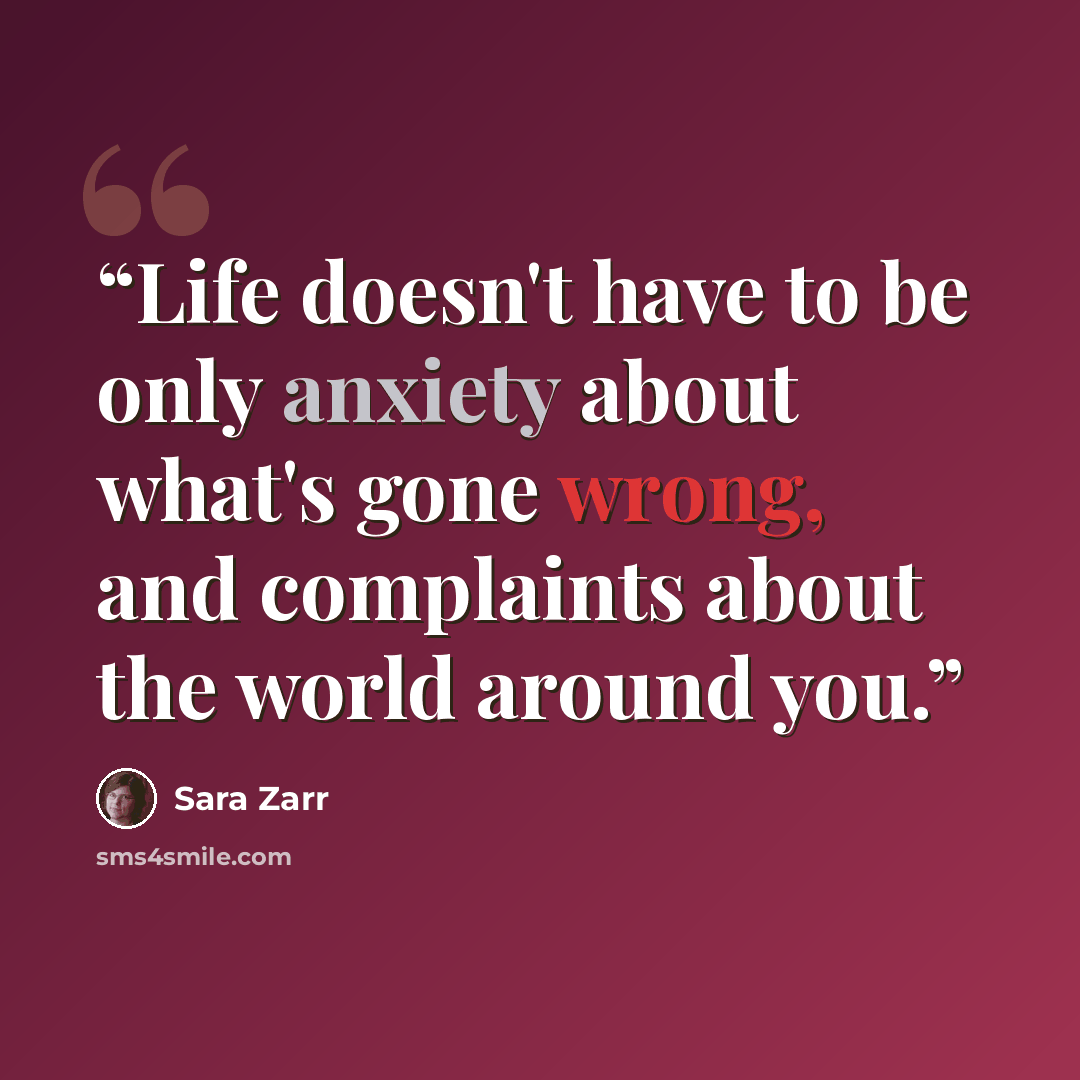 “Life doesn't have to be only anxiety about what's gone wrong, and complaints about the world around you.” quote by Sara Zarr