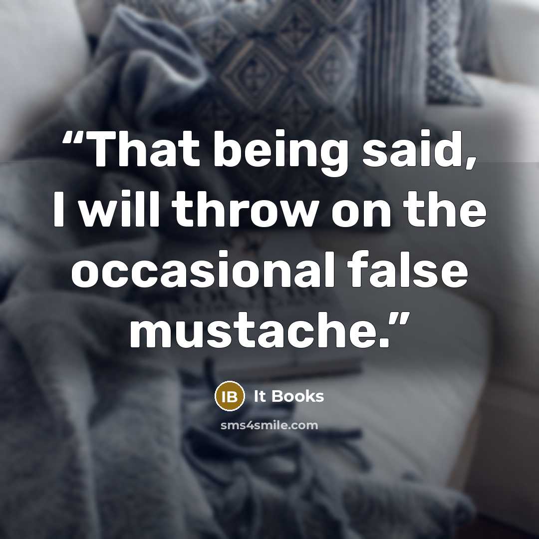 “That being said, I will throw on the occasional false mustache.” quote by It Books