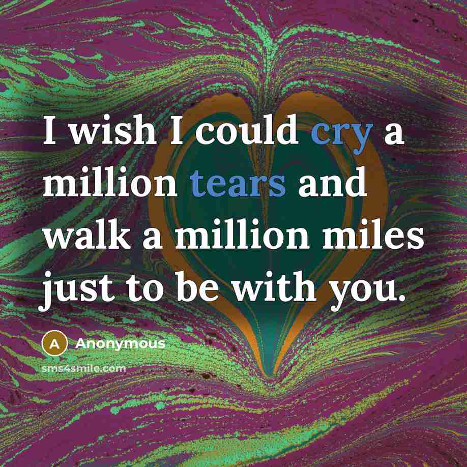 “I wish I could cry a million tears and walk a million miles just to be with you.” quote by Anonymous