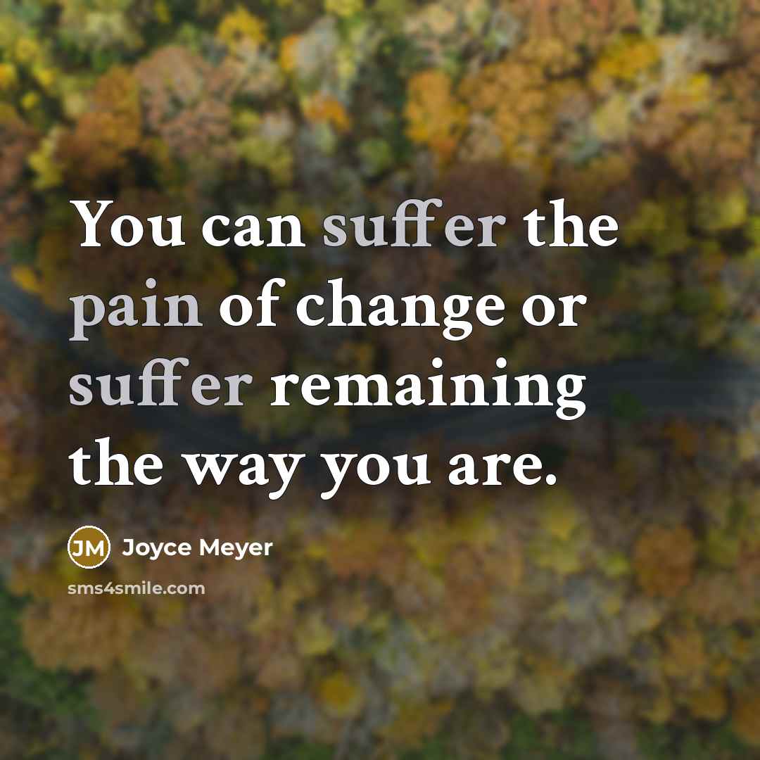 “You can suffer the pain of change or suffer remaining the way you are.” quote by Joyce Meyer