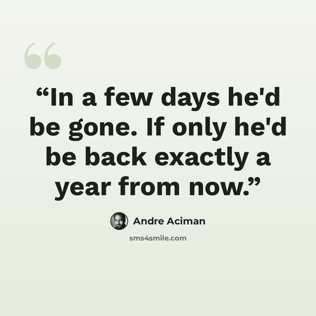 “In a few days he'd be gone. If only he'd be back exactly a year from now.” quote by André Aciman