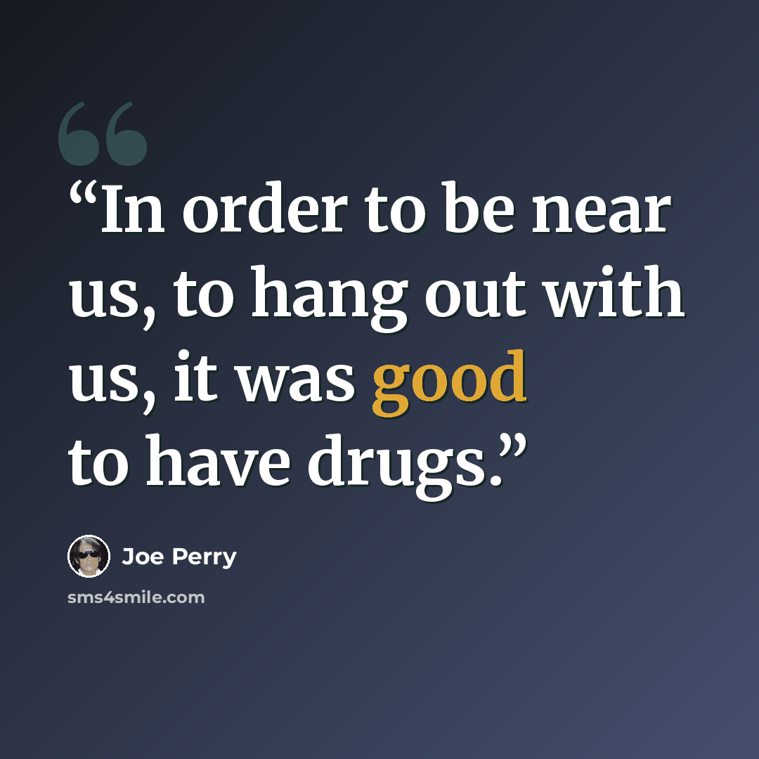 “In order to be near us, to hang out with us, it was good to have drugs.” quote by Joe Perry