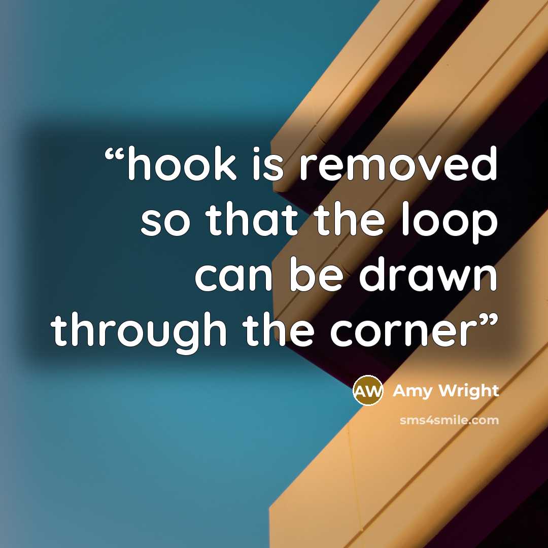 “hook is removed so that the loop can be drawn through the corner” quote by Amy Wright