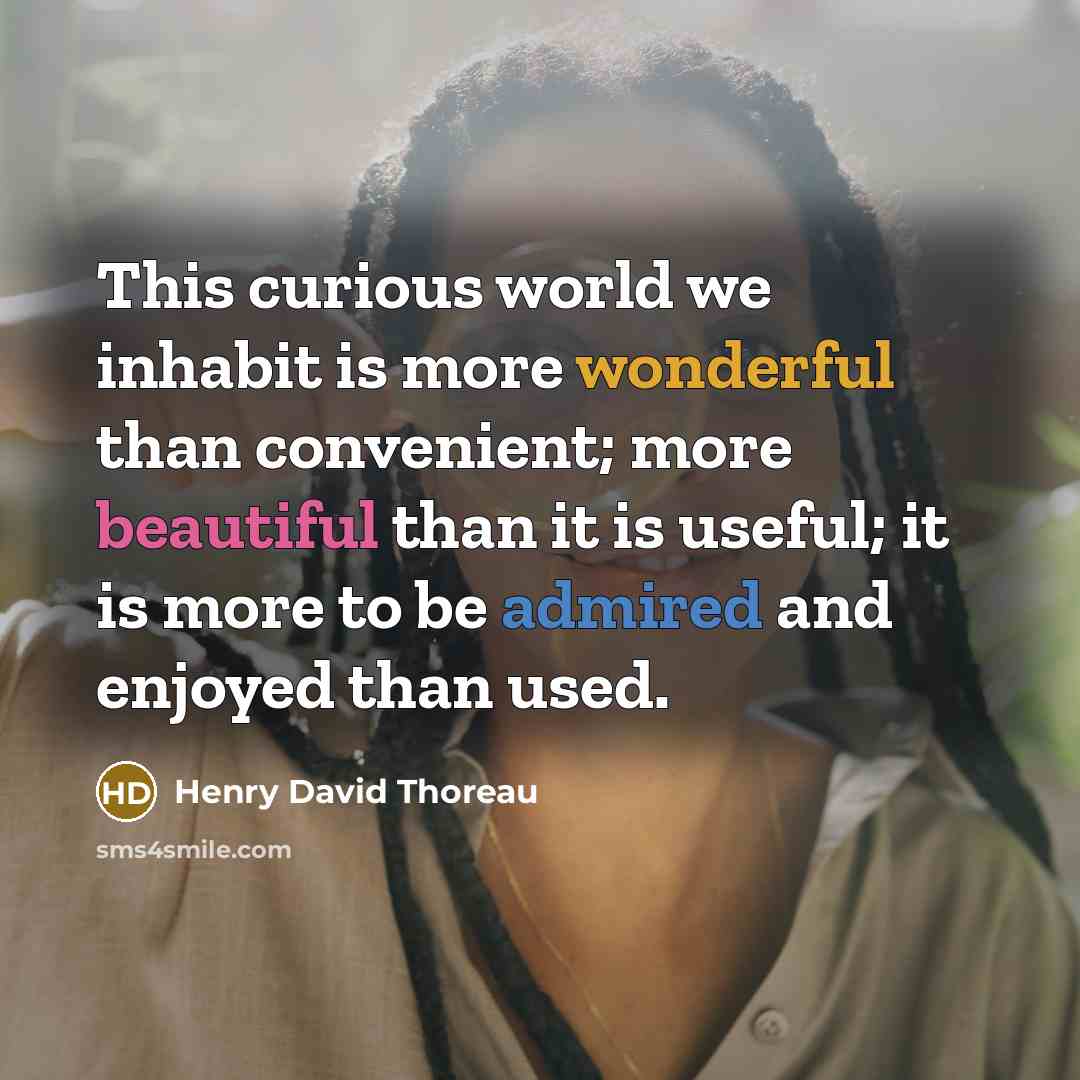 “This curious world we inhabit is more wonderful than convenient; more beautiful than it is useful; it is more to be admired and enjoyed than used.” quote by Henry David Thoreau