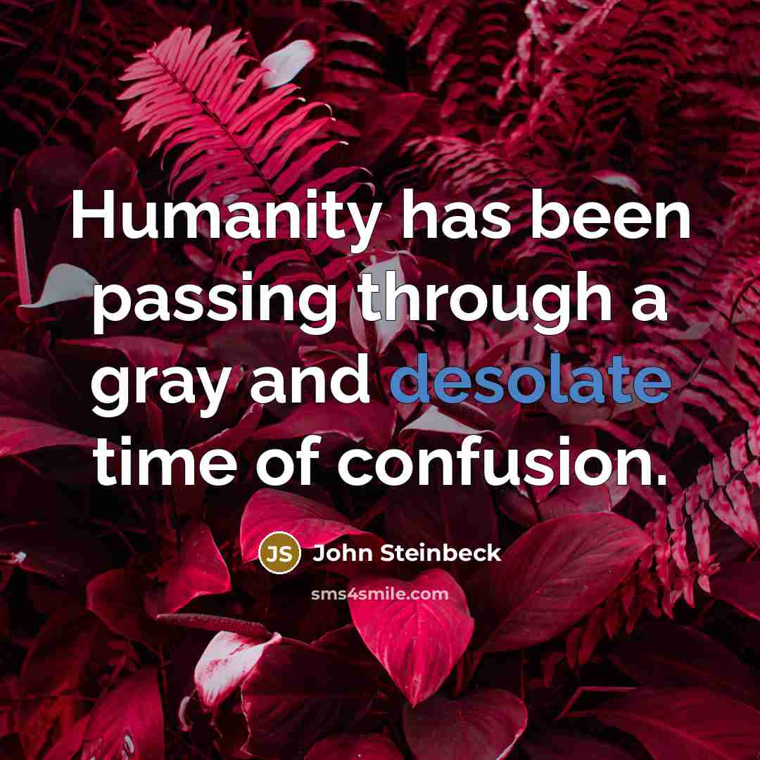 “Humanity has been passing through a gray and desolate time of confusion.” quote by John Steinbeck