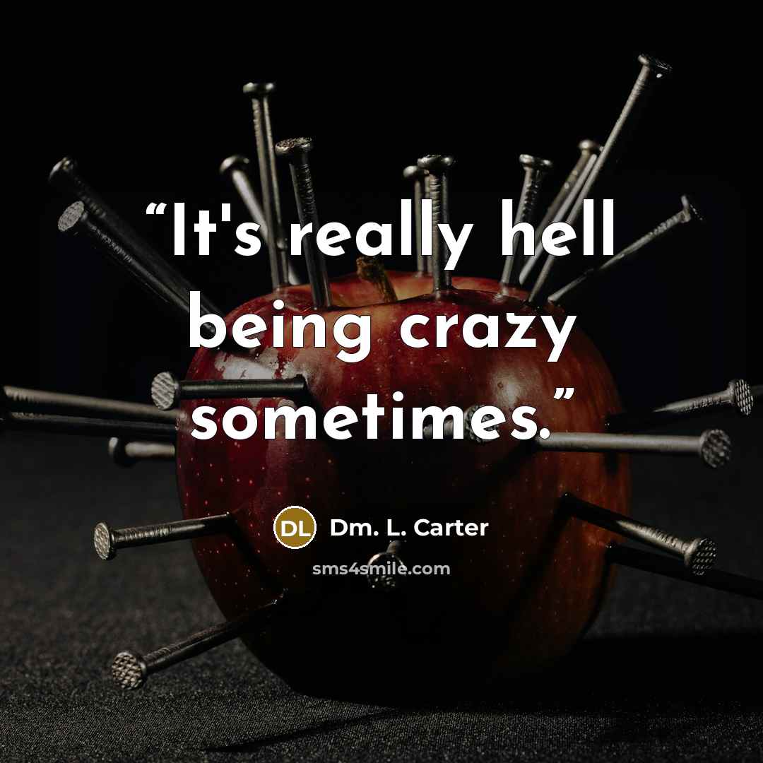“It's really hell being crazy sometimes.” quote by Dm. L. Carter