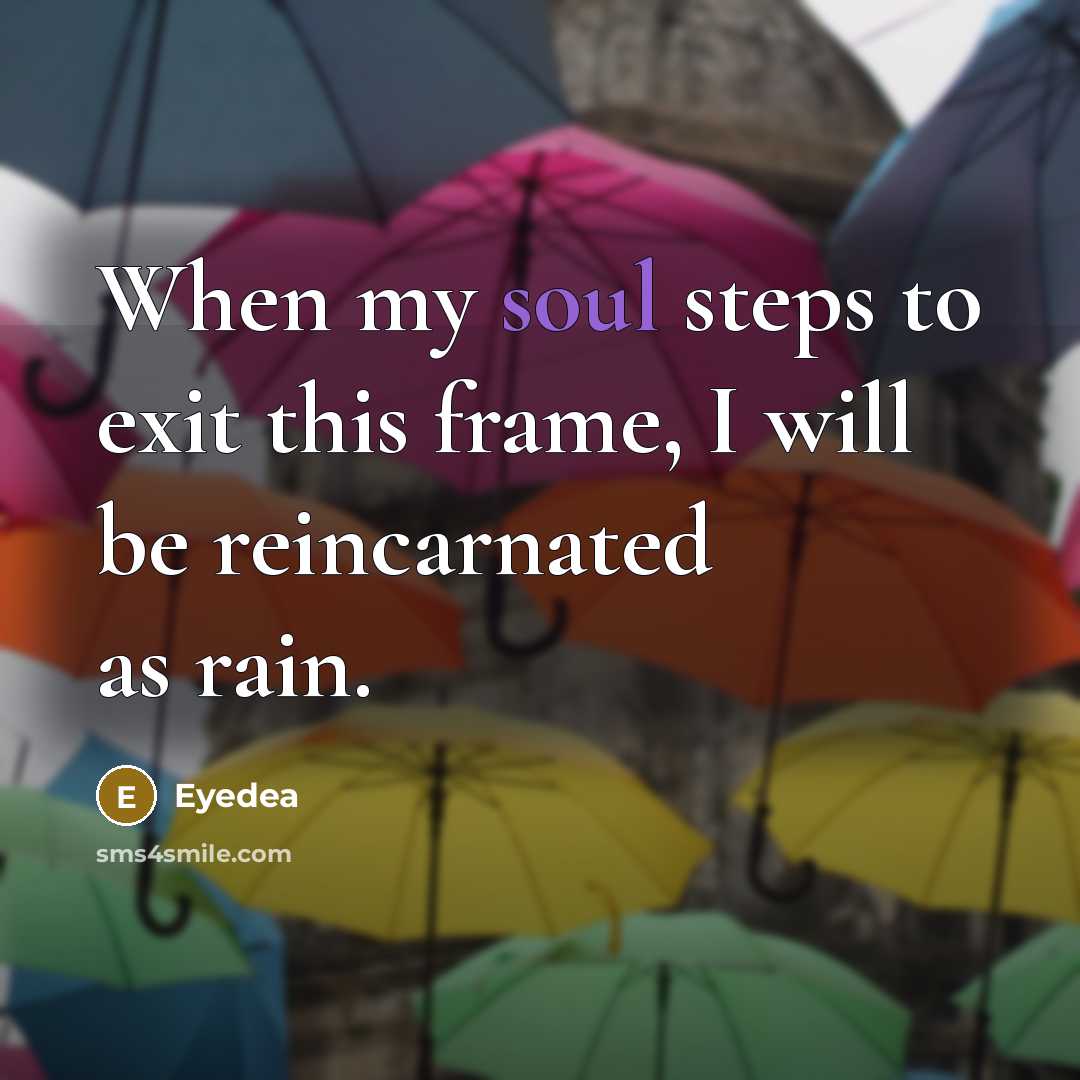 “When my soul steps to exit this frame, I will be reincarnated as rain.” quote by Eyedea