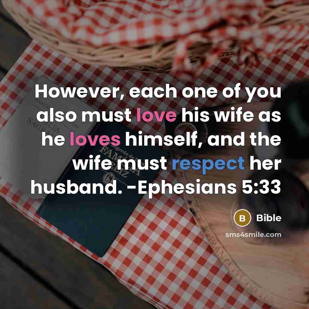 “However, each one of you also must love his wife as he loves himself, and the wife must respect her husband. -Ephesians 5:33” quote by Bible