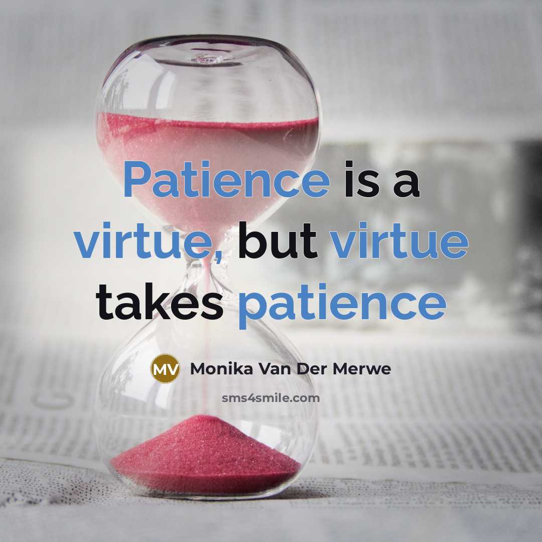 “Patience is a virtue, but virtue takes patience” quote by Monika Van Der Merwe