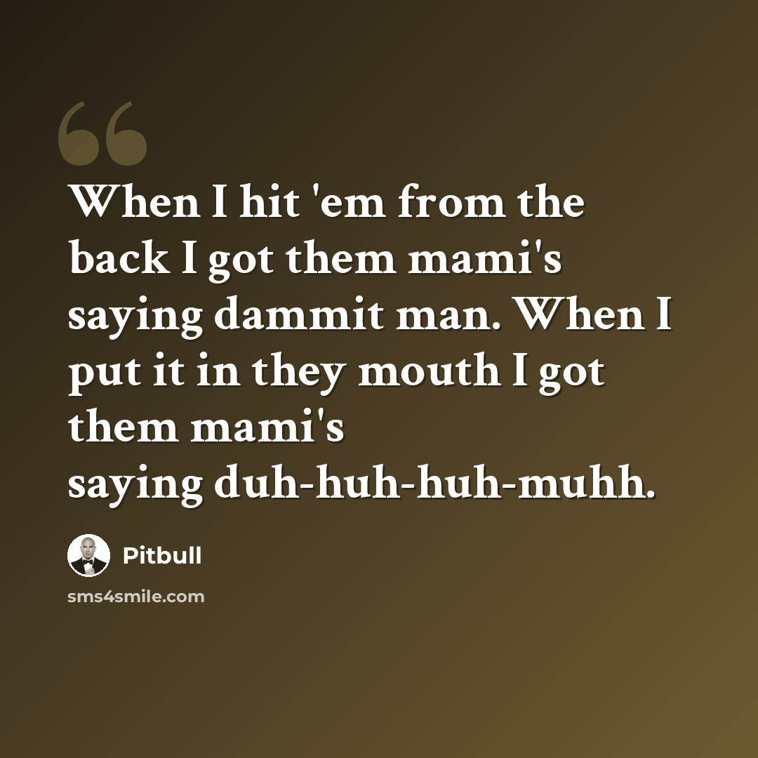 “When I hit 'em from the back I got them mami's saying dammit man. When I put it in they mouth I got them mami's saying duh-huh-huh-muhh.” quote by Pitbull