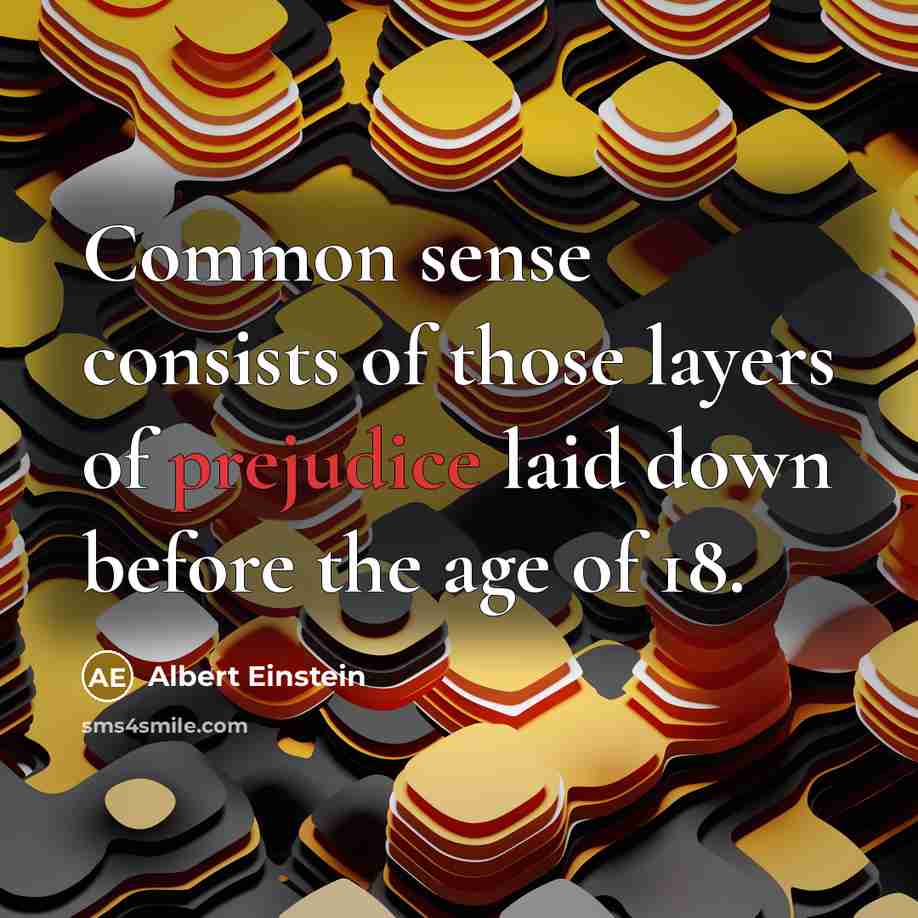 “Common sense consists of those layers of prejudice laid down before the age of 18.” quote by Albert Einstein