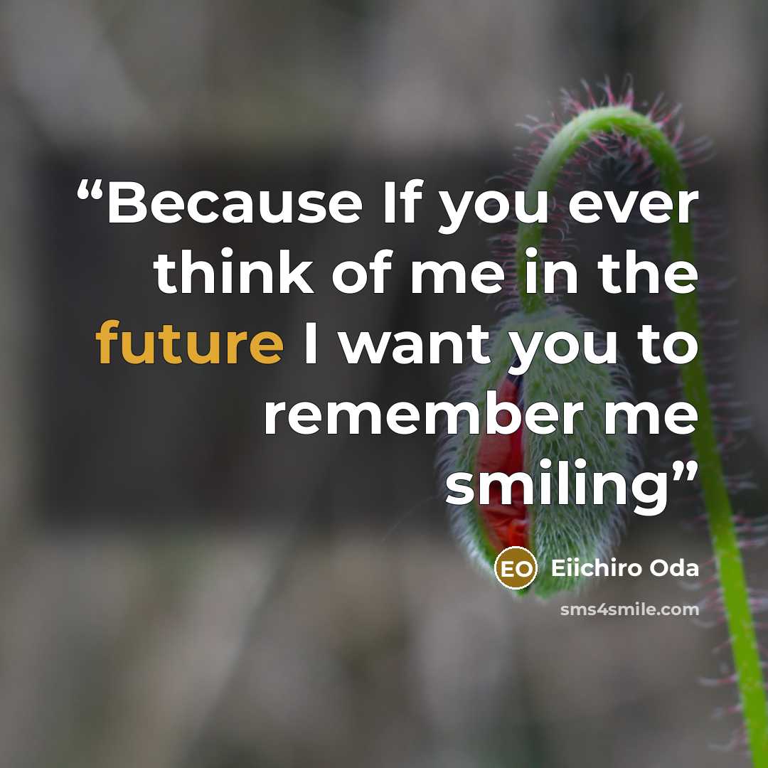 “Because If you ever think of me in the future I want you to remember me smiling” quote by Eiichirō Oda