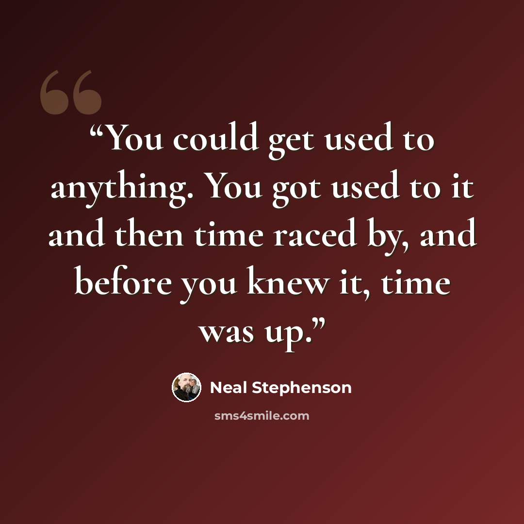 “You could get used to anything. You got used to it and then time raced by, and before you knew it, time was up.” quote by Neal Stephenson