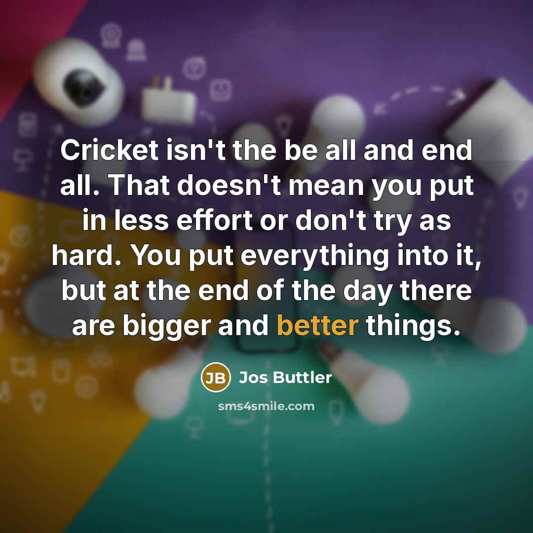 “Cricket isn't the be all and end all. That doesn't mean you put in less effort or don't try as hard. You put everything into it, but at the end of the day there are bigger and better things.” quote by Jos Buttler