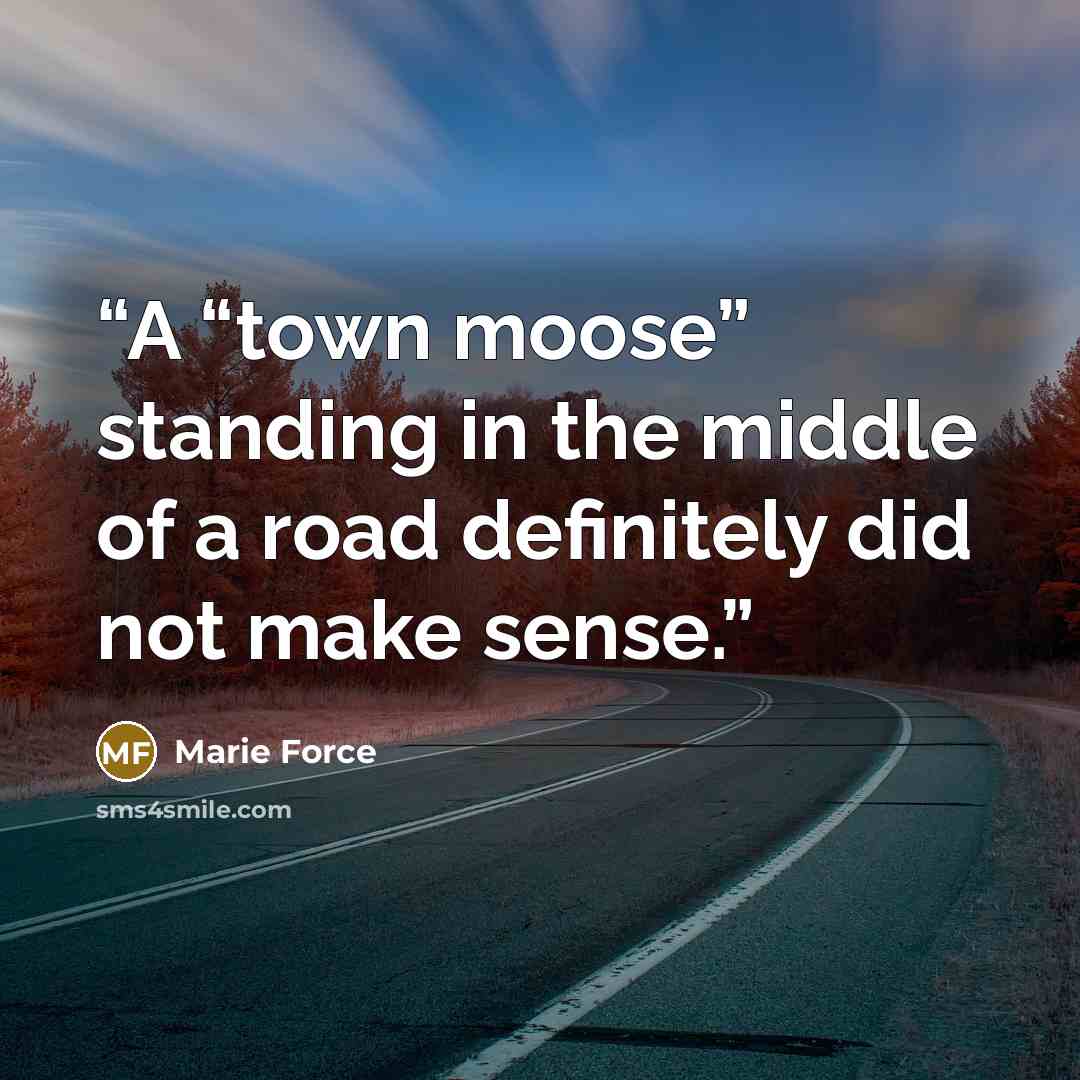 “A “town moose” standing in the middle of a road definitely did not make sense.” quote by Marie Force