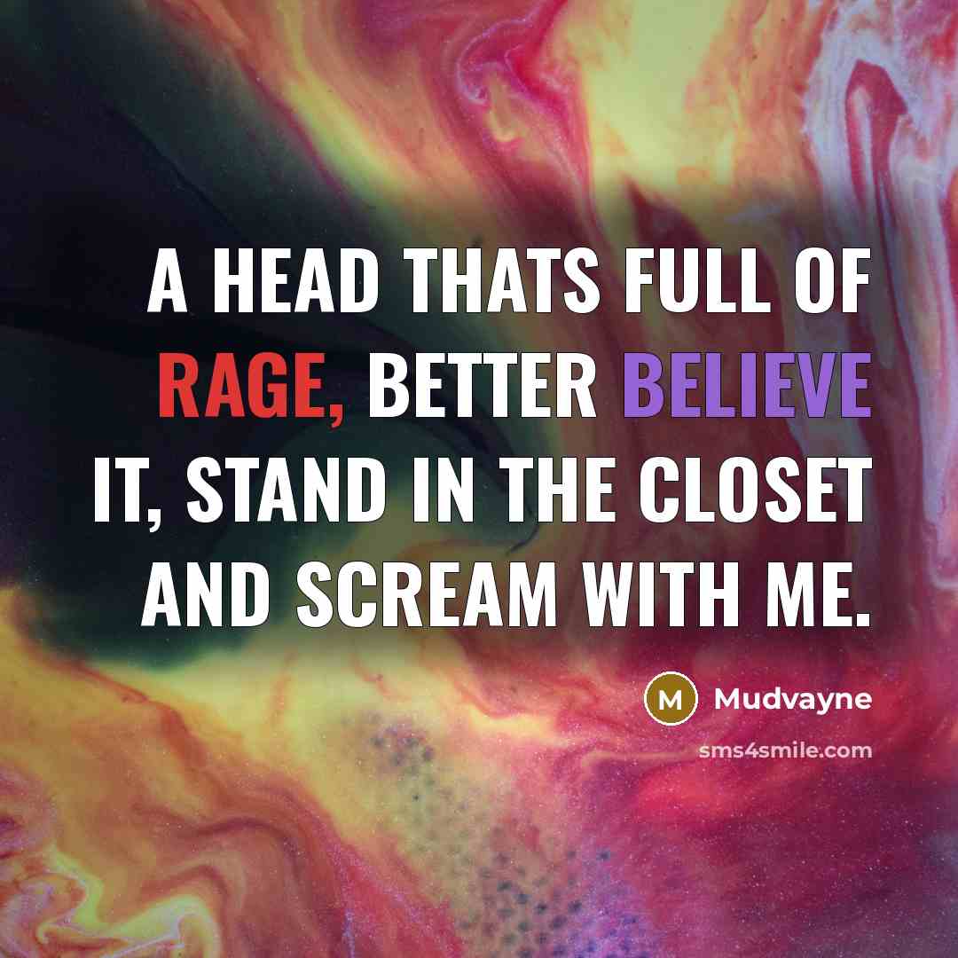 “A head thats full of rage, better believe it, stand in the closet and scream with me.” quote by Mudvayne