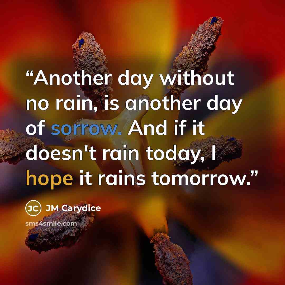 “Another day without no rain, is another day of sorrow. And if it doesn't rain today, I hope it rains tomorrow.” quote by JM Carydice
