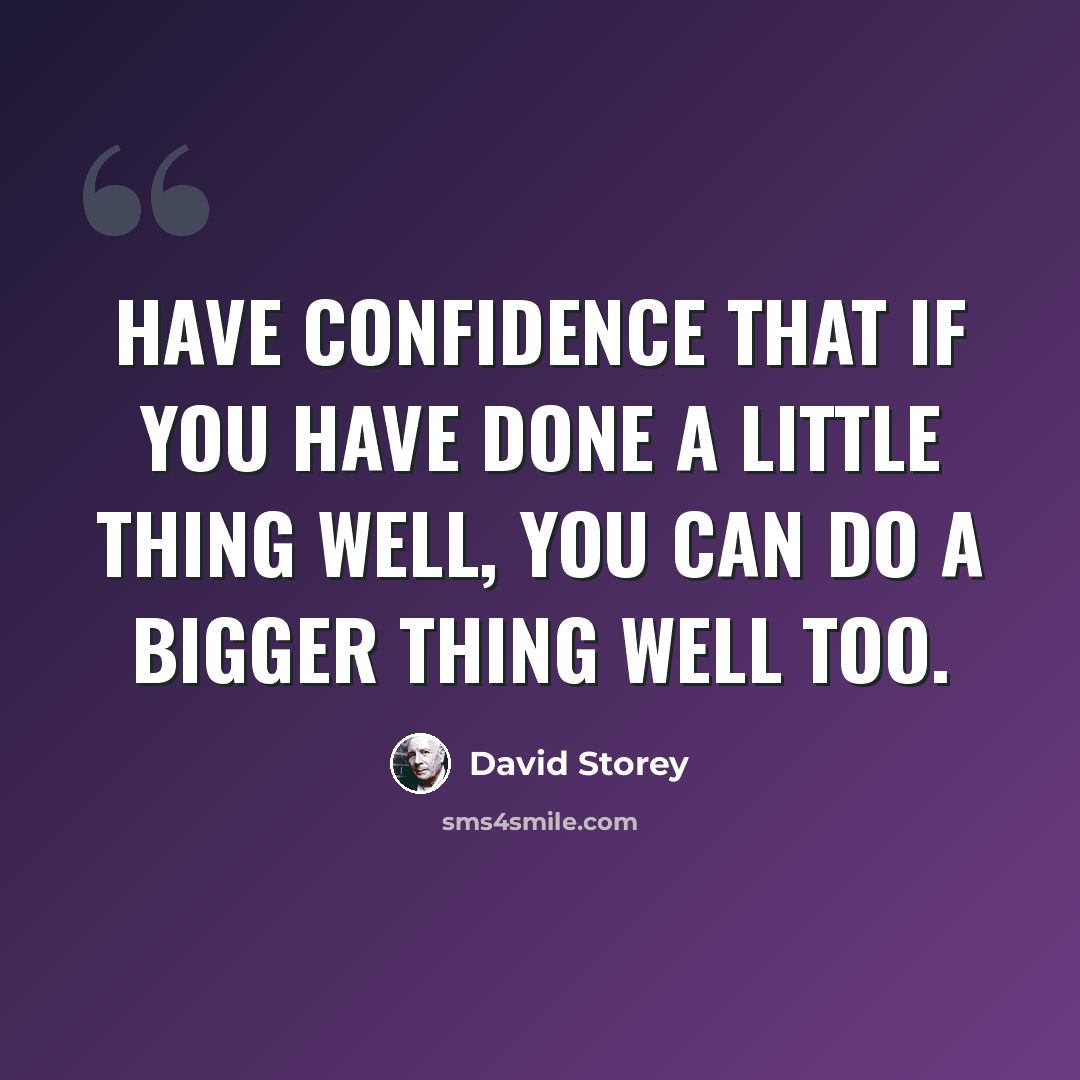 “Have confidence that if you have done a little thing well, you can do a bigger thing well too.” quote by David Storey