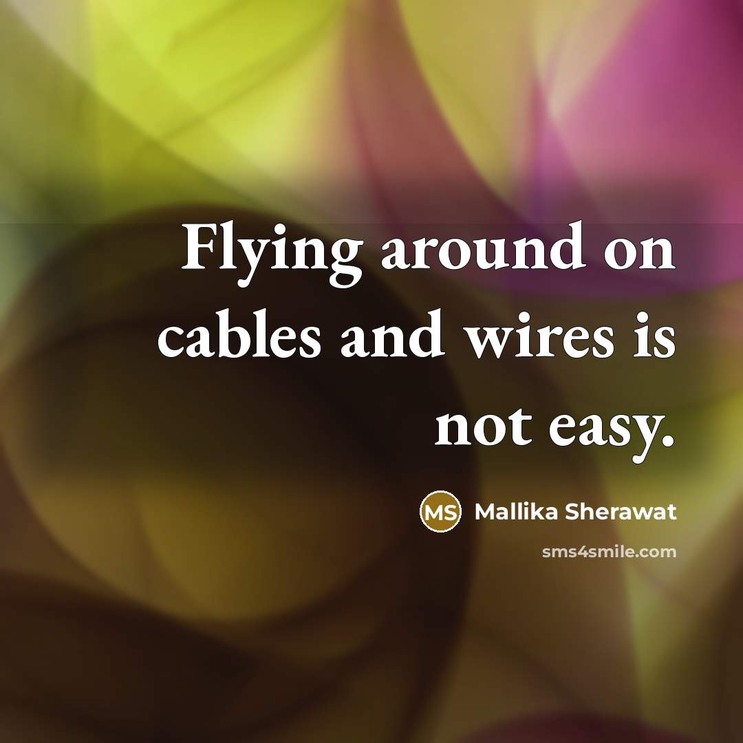 “Flying around on cables and wires is not easy.” quote by Mallika Sherawat