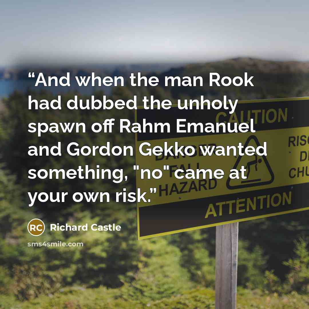 “And when the man Rook had dubbed the unholy spawn off Rahm Emanuel and Gordon Gekko wanted something, "no" came at your own risk.” quote by Richard Castle