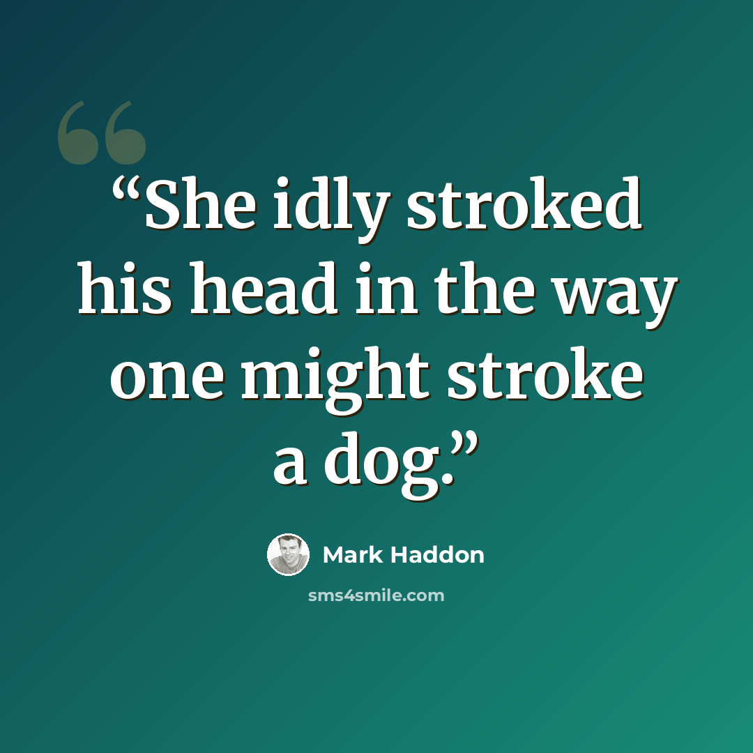 “She idly stroked his head in the way one might stroke a dog.” quote by Mark Haddon