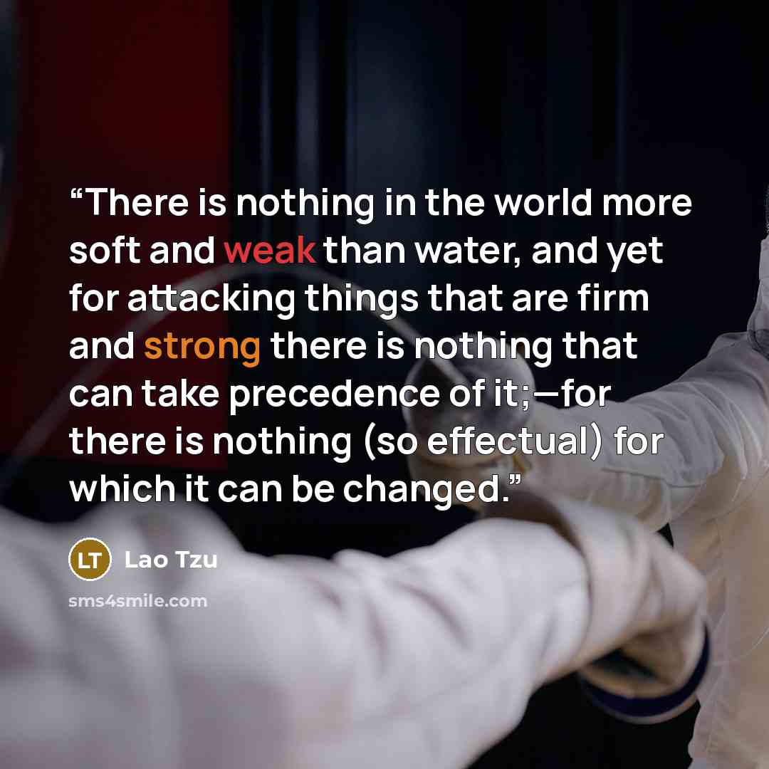 “There is nothing in the world more soft and weak than water, and yet for attacking things that are firm and strong there is nothing that can take precedence of it;—for there is nothing (so effectual) for which it can be changed.” quote by Lao Tzu